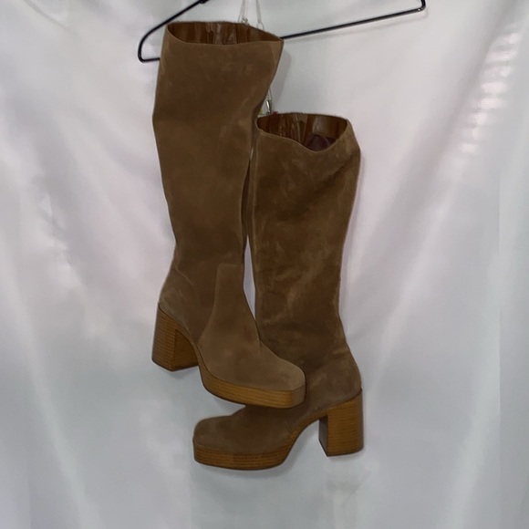 NWT Gianni Bini Brown LEATHER Suede 4” Heeled 1.5”PLATFORM Boots SIDE ZIP WO 10 - Picture 4 of 13